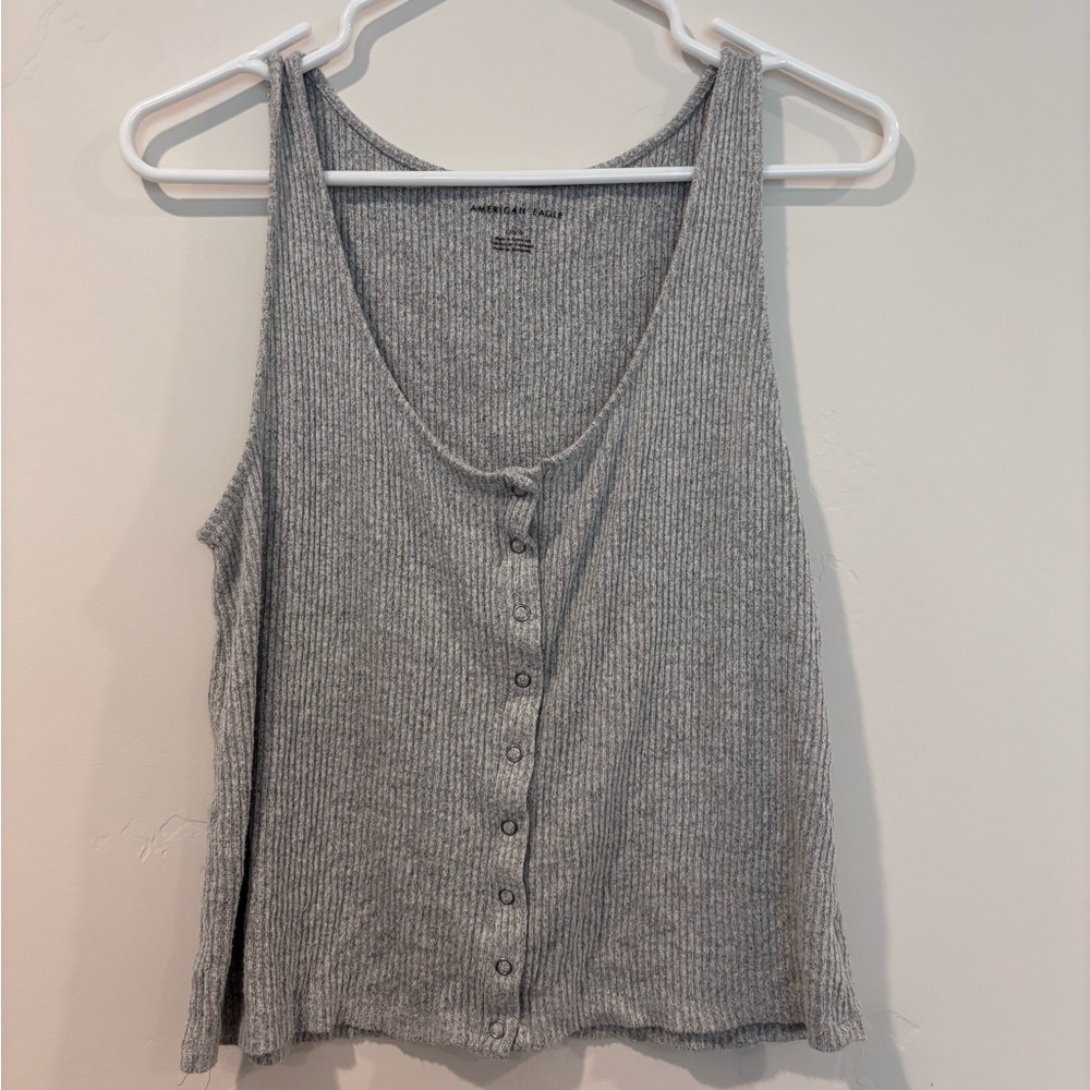 American Eagle Outfitters Heather Gray Button-Front Tank Top